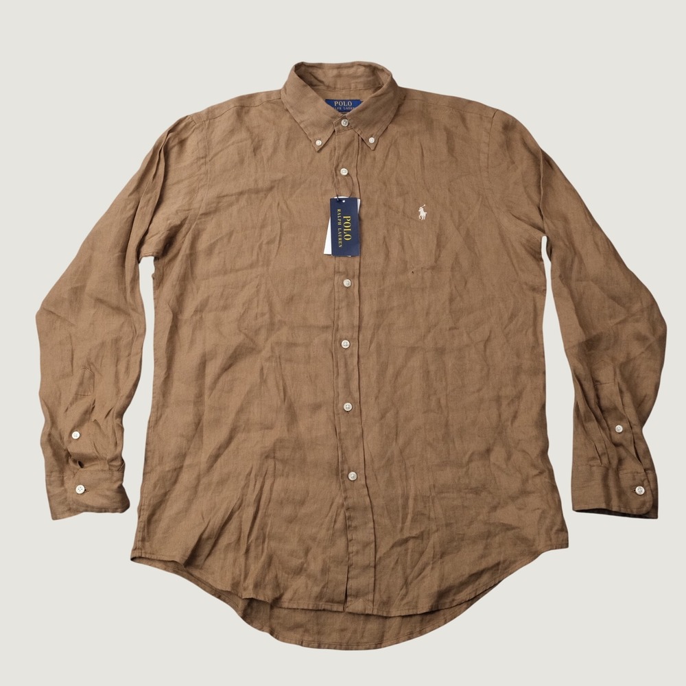 Polo Ralph Lauren Linen Shirt Classic Fit M Brown 100% Linen NWT Flaws MSRP $145